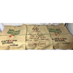 Burlap Coffee Bean Sack, Import Gunny Sack, 38" X 27" Coffee Bags - Set of 3